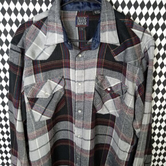 Vintage ROCK CREEK RANCH plaid‎ check button up shirt mens L - b3 - Picture 1 of 5